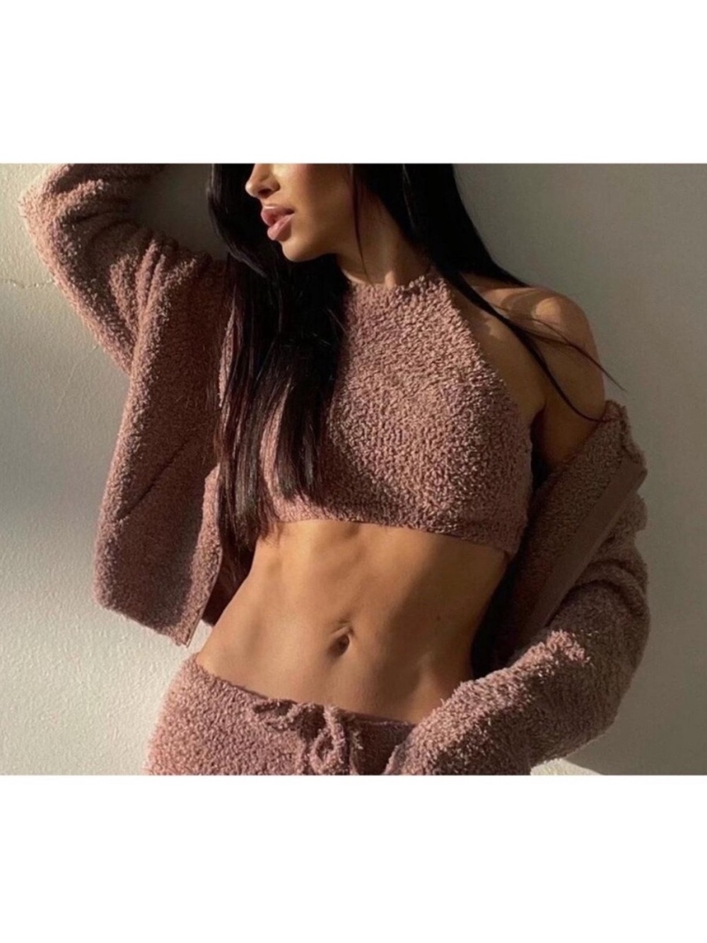 SKIMS Cozy Knit Halter Top in Caramel Like New XXS